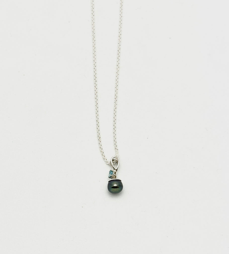 Black Pearl Blue Topaz Pendant