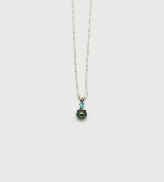 Black Pearl Blue Topaz Pendant